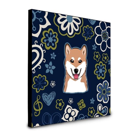 Carolines Treasures 8 x 8 x 0.625 in. Blue Flowers Shiba Inu Artwork Panel Wall Decor BB5076UP88